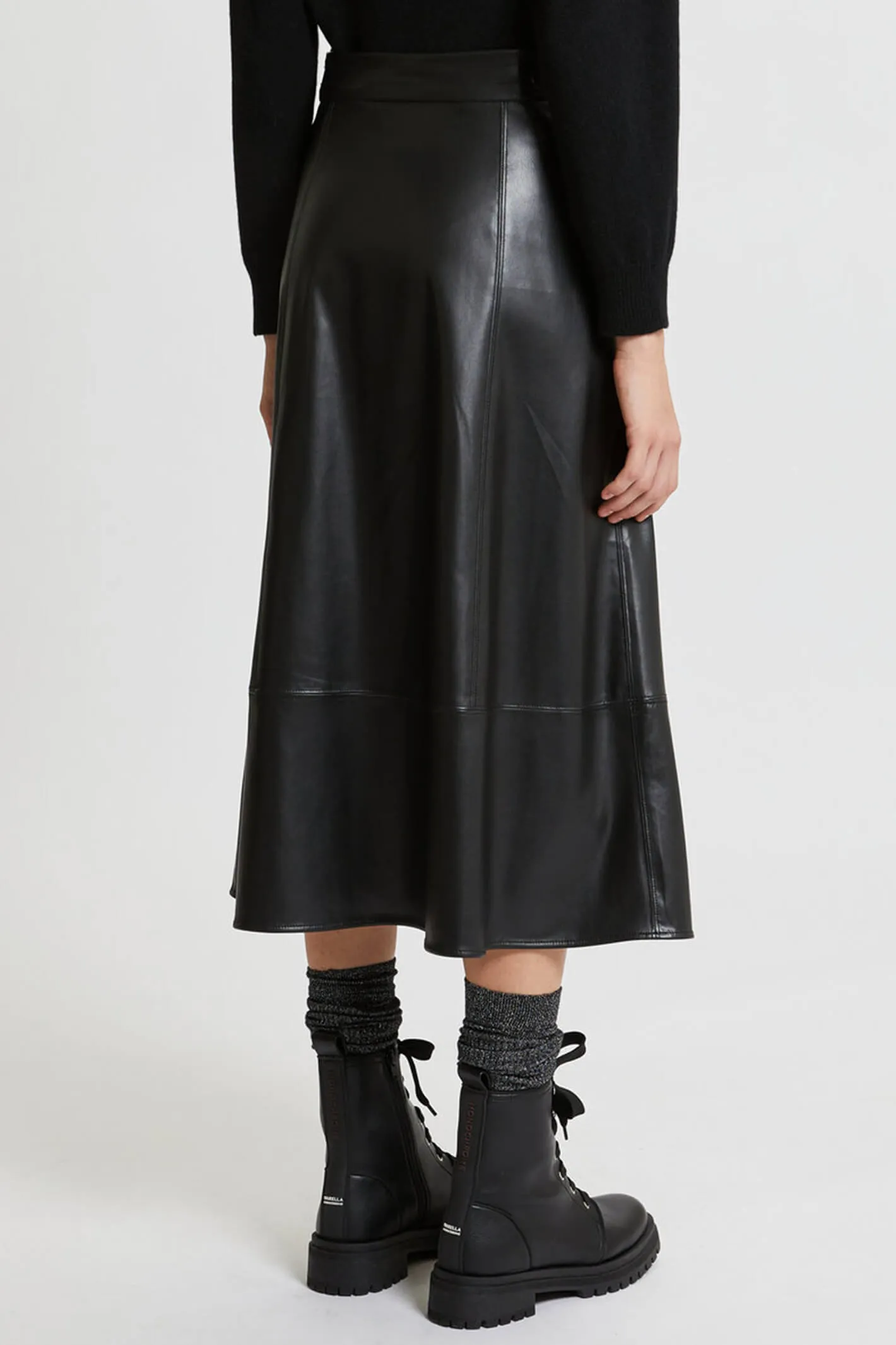Marella Schizzo 2337760239200 Black Faux Leather Midi Skirt