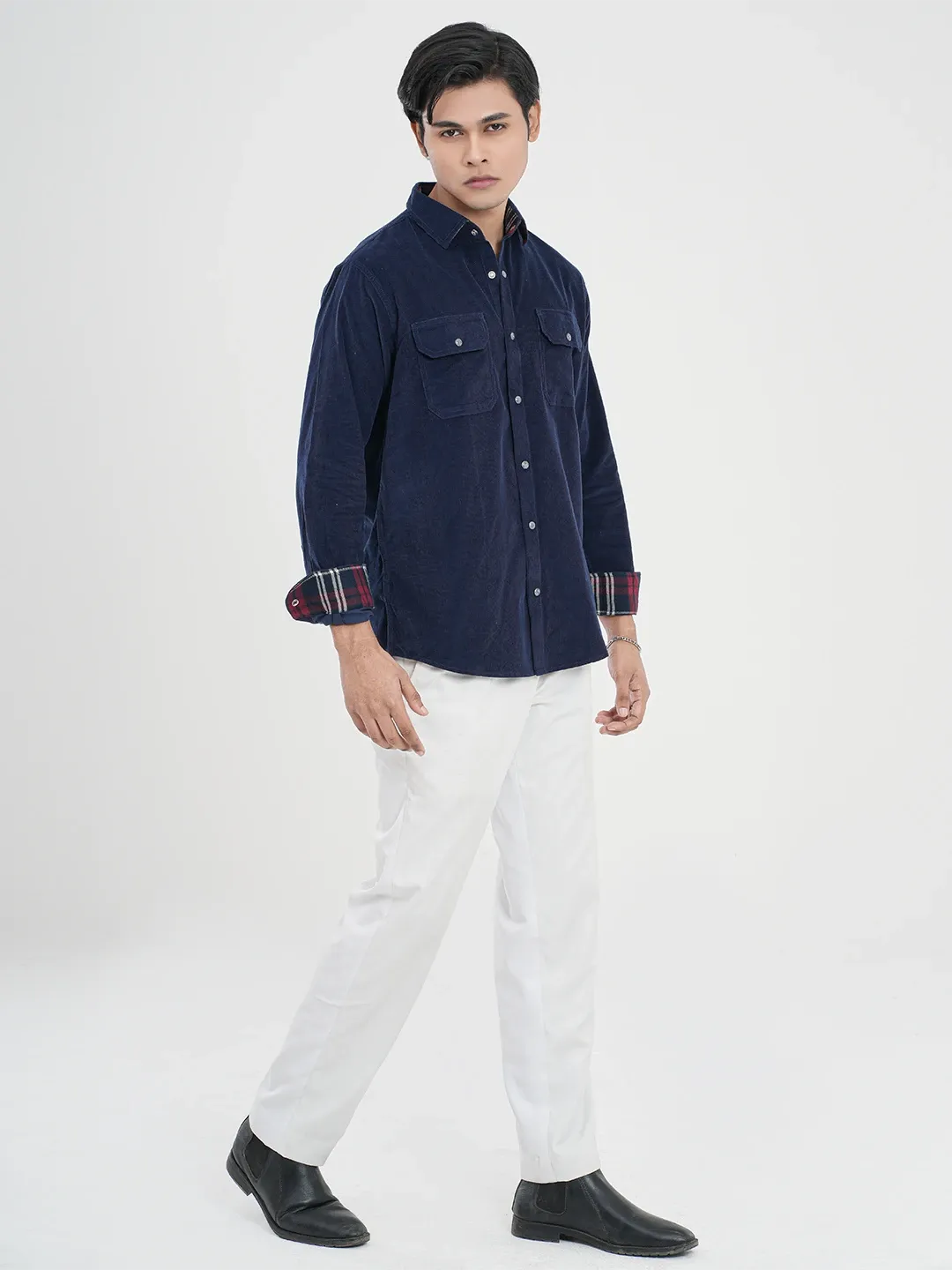 Men's Corduroy Casual Shirt in Prussion Blue