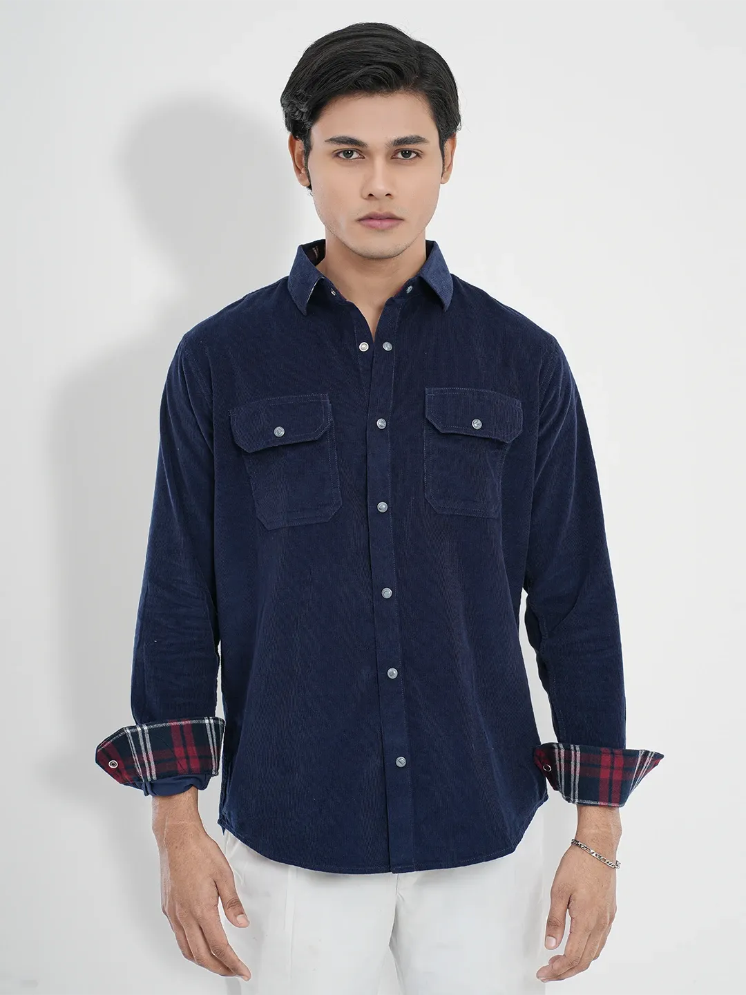 Men's Corduroy Casual Shirt in Prussion Blue