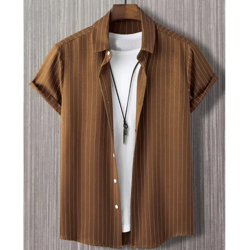 Men's Hawaiian T-Shirt - 3D Stripe Print, Loose Fit Style