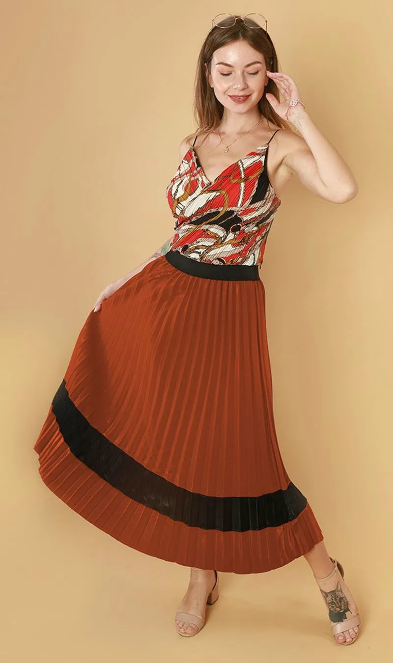 MERLOT Pleated Midi Skirt (Rust)
