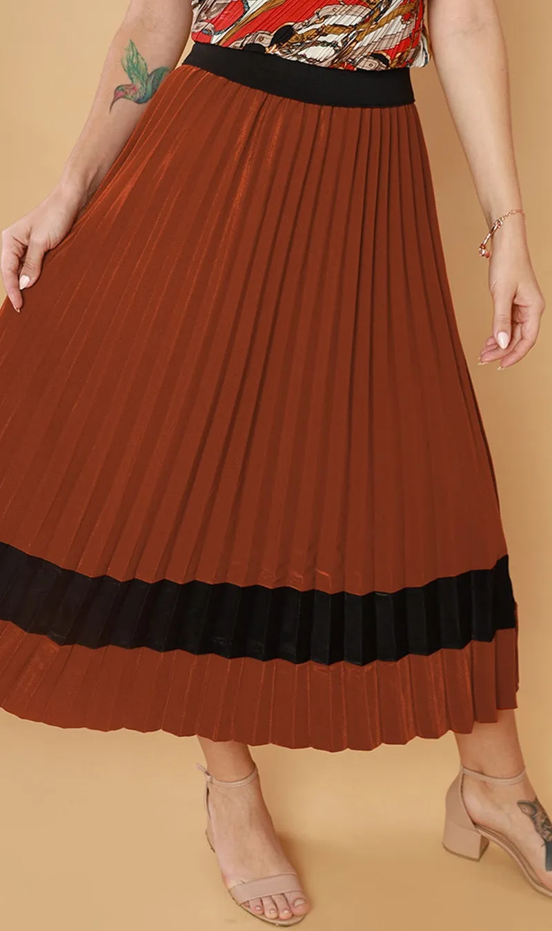 MERLOT Pleated Midi Skirt (Rust)