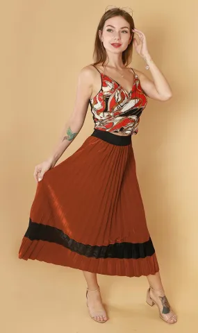 MERLOT Pleated Midi Skirt (Rust)