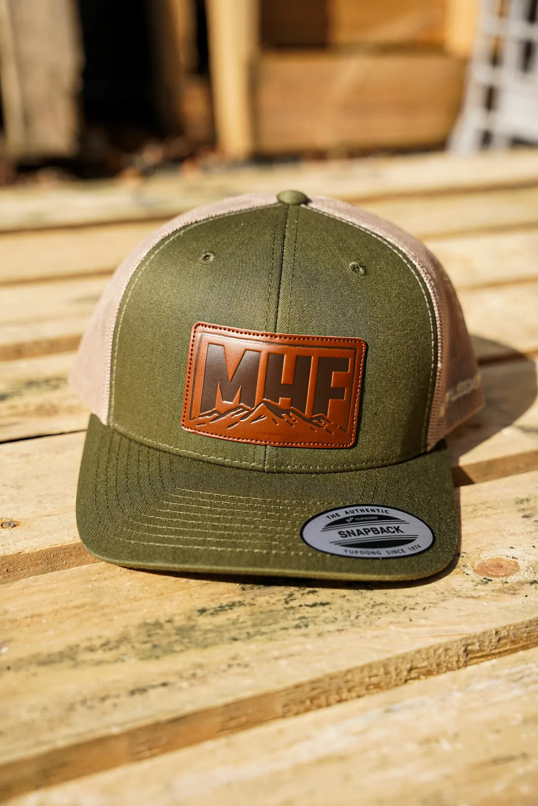 MHF Leather Patch Cap - Khaki & Cream