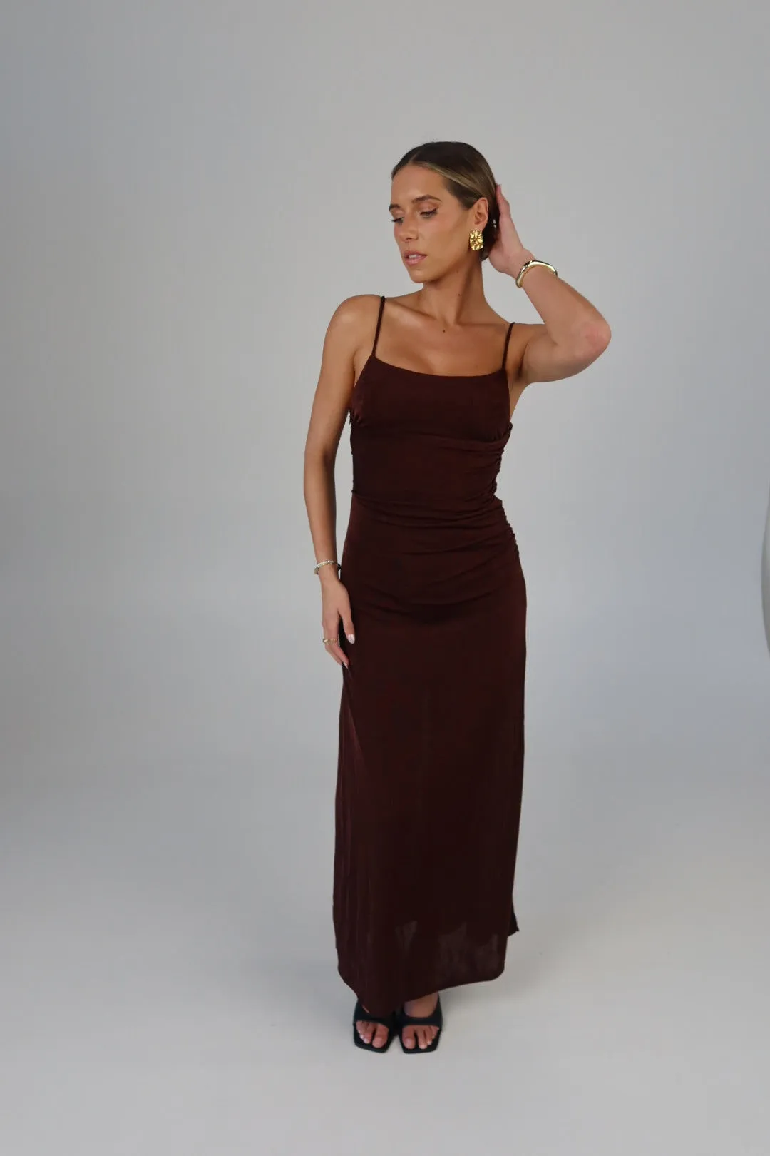 Mocha Ruched Maxi Dress