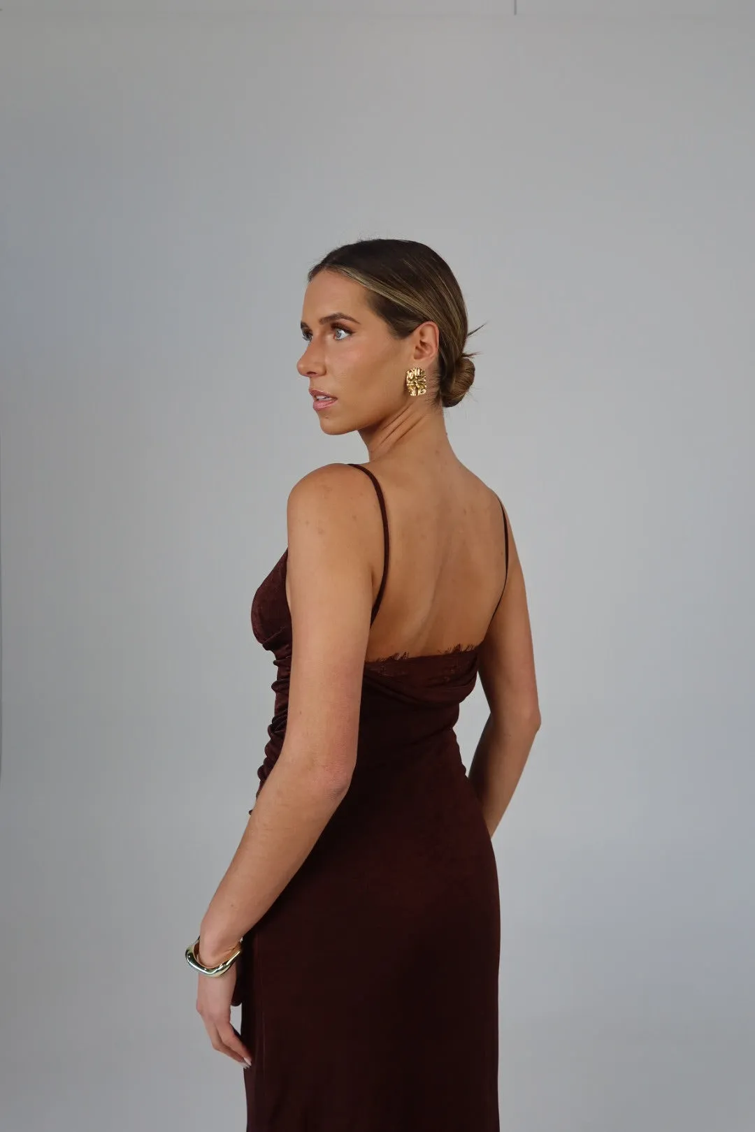 Mocha Ruched Maxi Dress
