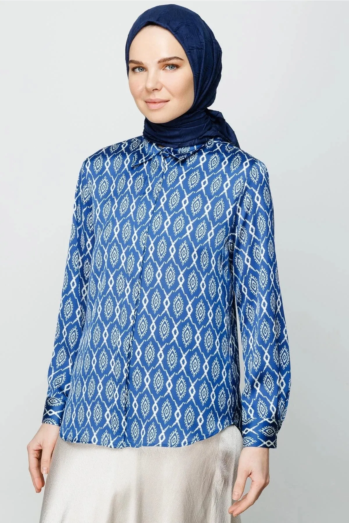 Navyblue Pleated Bamboo Square Scarf