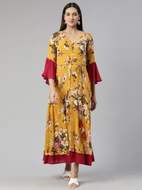 Neeru's Floral Ethnic Bell Sleeves Maxi Dress
