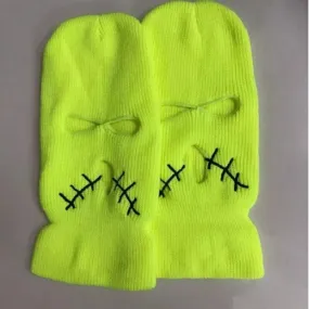 Neon Green Stitched Mouth Three Holes Ski Mask