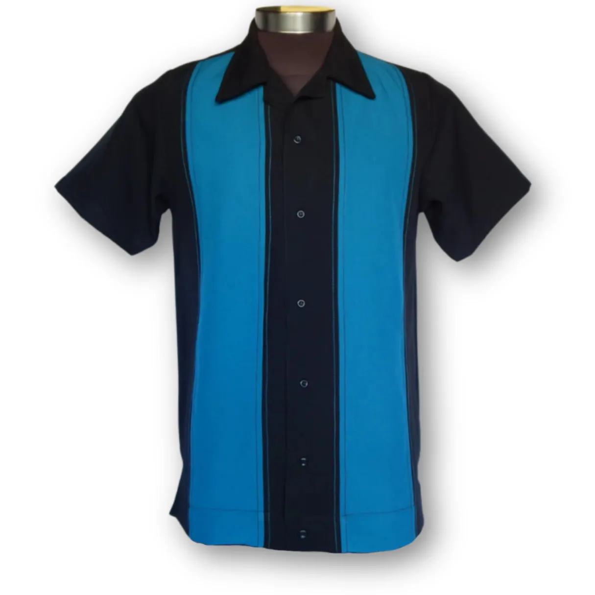 Nifty50's Bodgie Double Panel Men's Retro Bowling Shirts Black/Teal