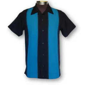 Nifty50's Bodgie Double Panel Men's Retro Bowling Shirts Black/Teal