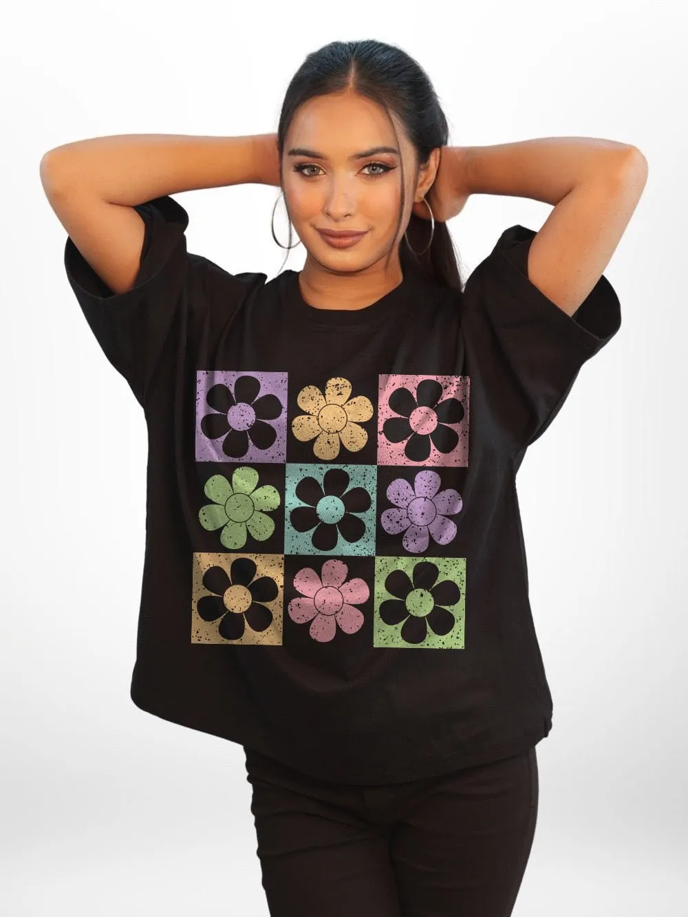 Nine Chrysanthemums Of Different Colours Graphic Printed Womens Drop Shoulder T-shirt Legacy Boutiques Dhaka