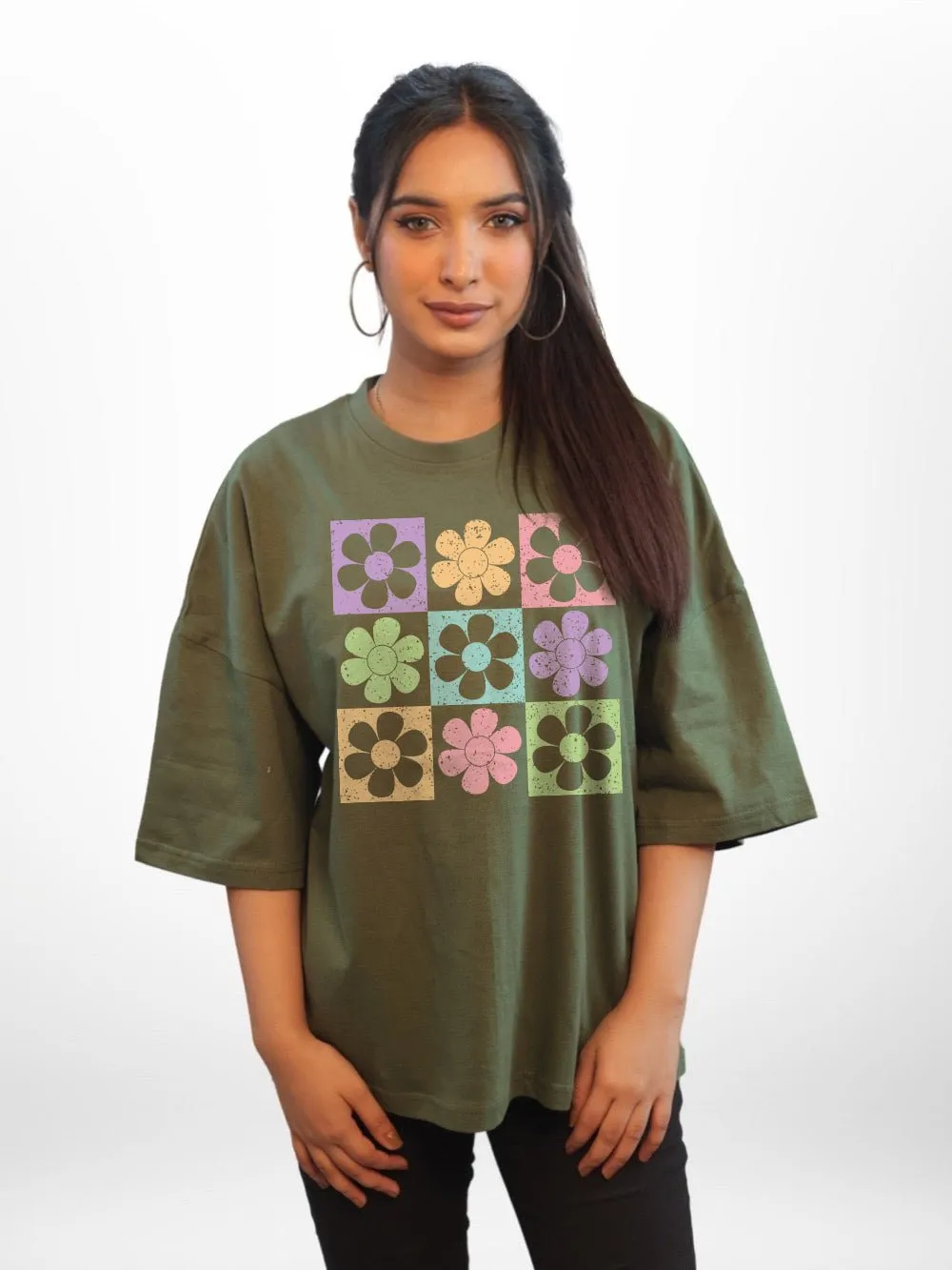 Nine Chrysanthemums Of Different Colours Graphic Printed Womens Drop Shoulder T-shirt Legacy Boutiques Dhaka