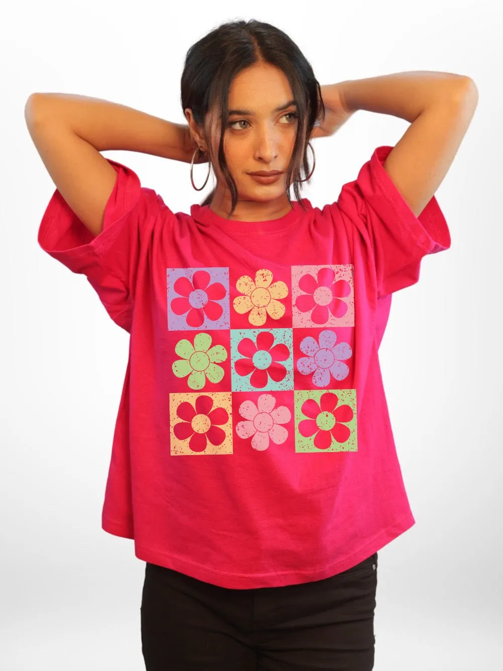 Nine Chrysanthemums Of Different Colours Graphic Printed Womens Drop Shoulder T-shirt Legacy Boutiques Dhaka