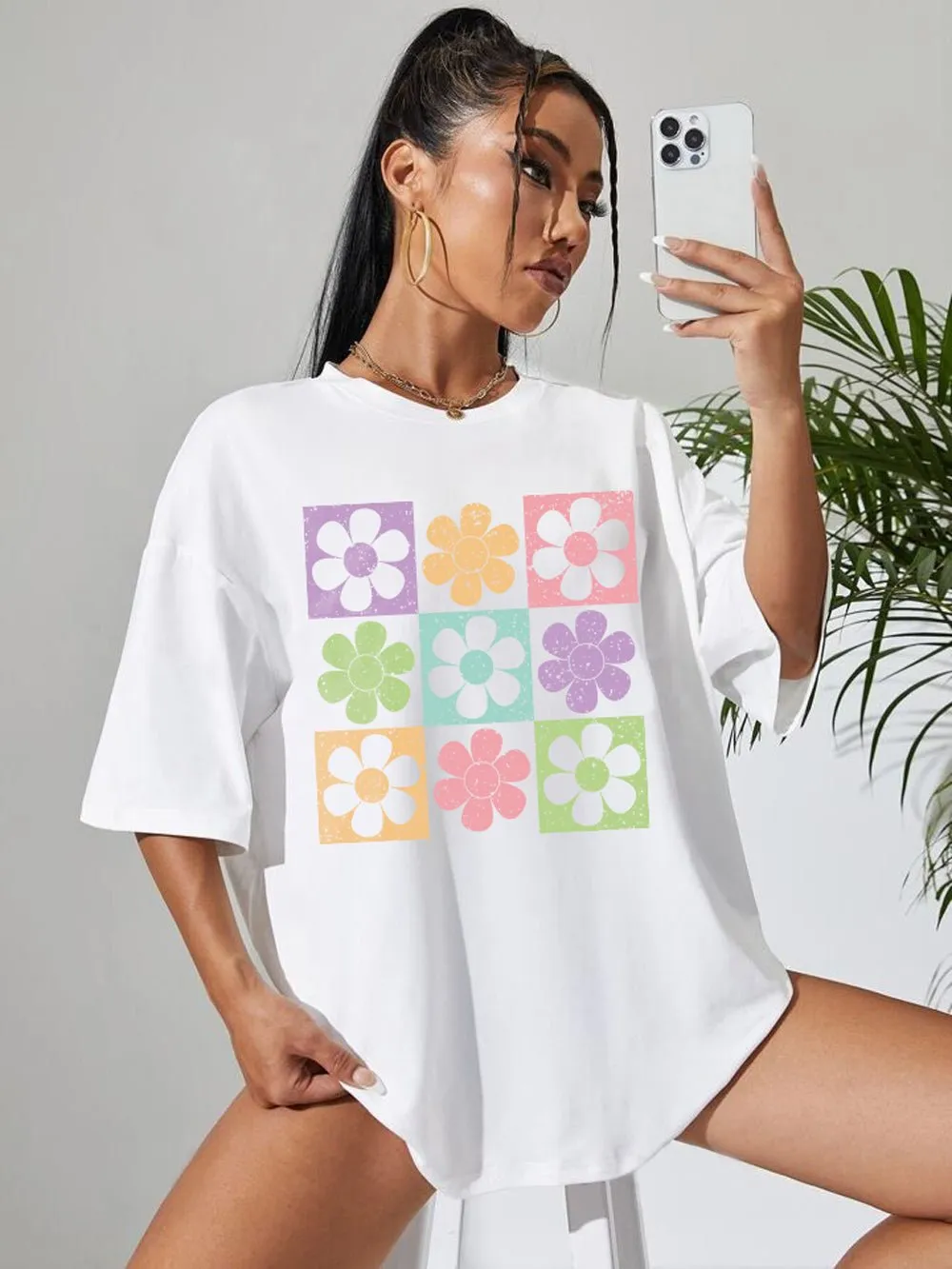 Nine Chrysanthemums Of Different Colours Graphic Printed Womens Drop Shoulder T-shirt Legacy Boutiques Dhaka