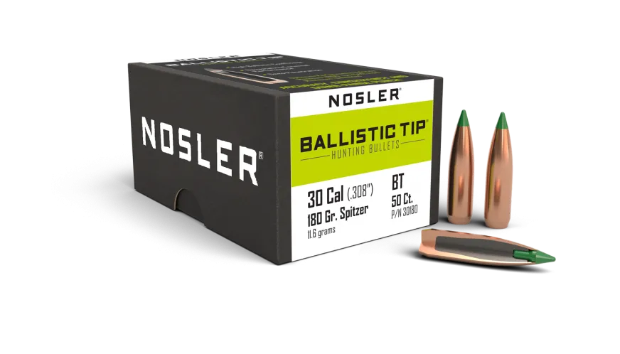 Nosler Ballistic Tip 30 cal 180gr Hunting Projectiles - 50pk