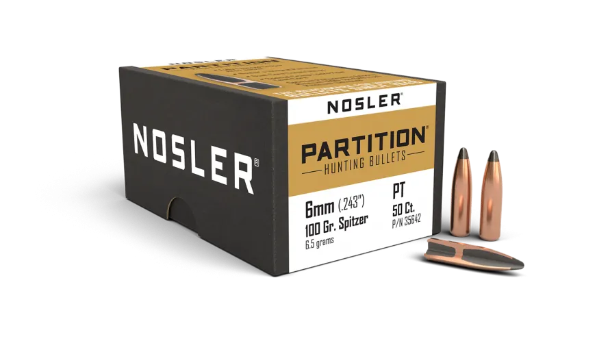 Nosler Partition 6mm 100gr Projectiles - 50pk