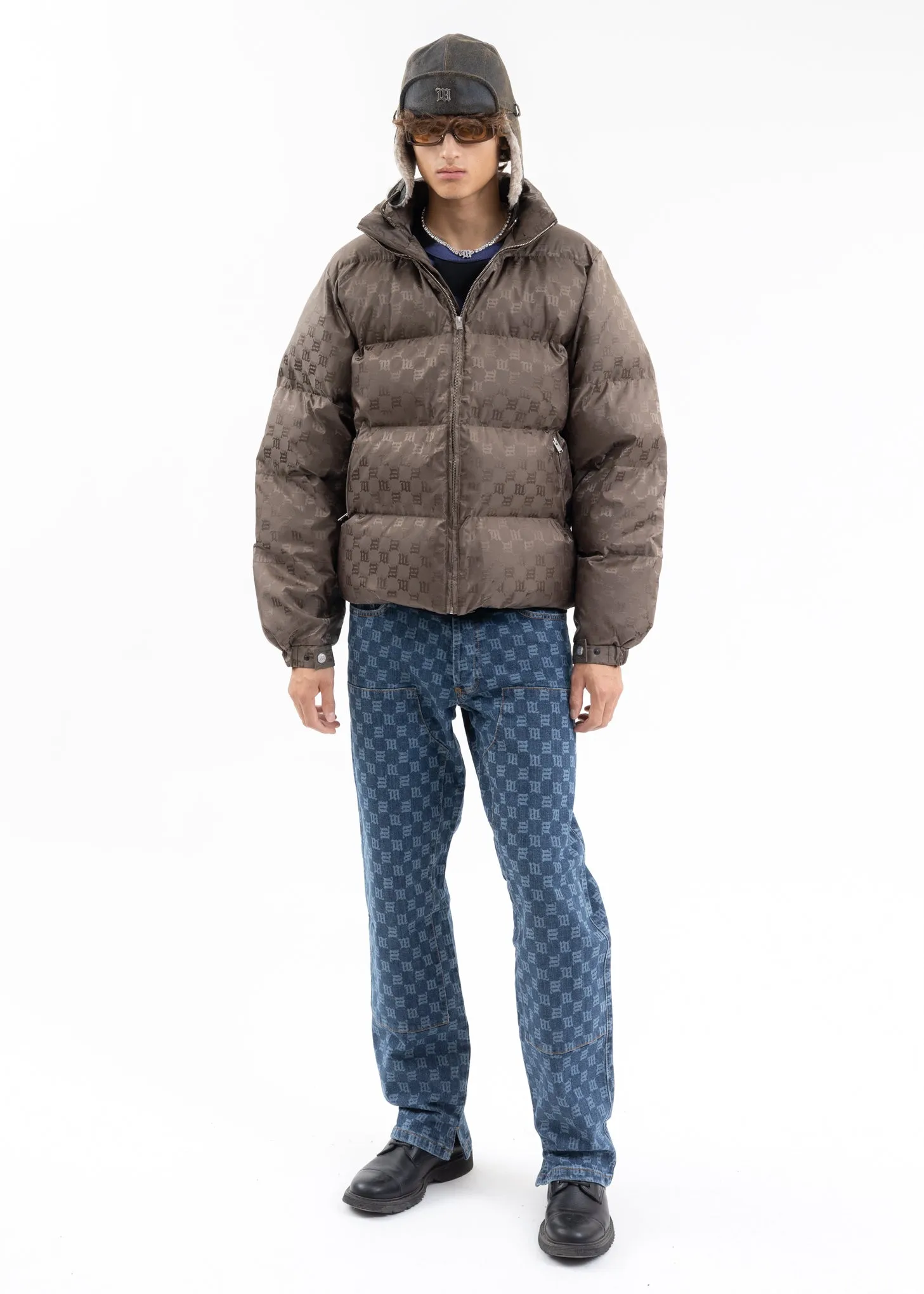 OLIVE MONOGRAM NYLON PUFFER