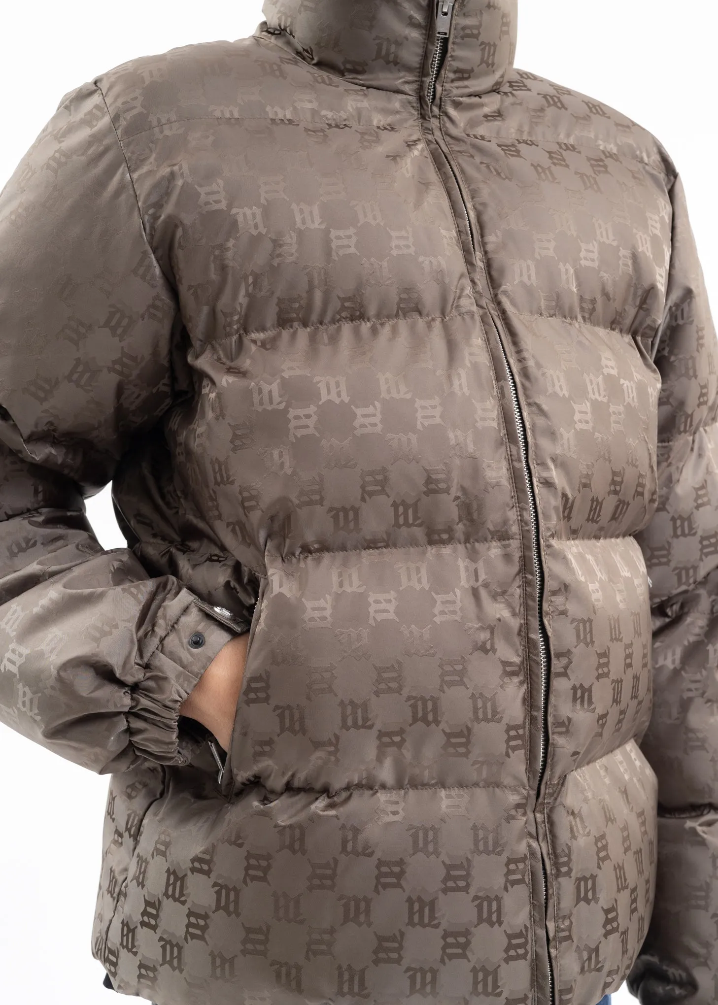 OLIVE MONOGRAM NYLON PUFFER