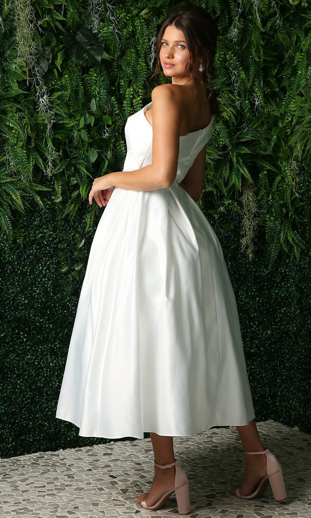 One-Shoulder Midi Semi-Formal Dress