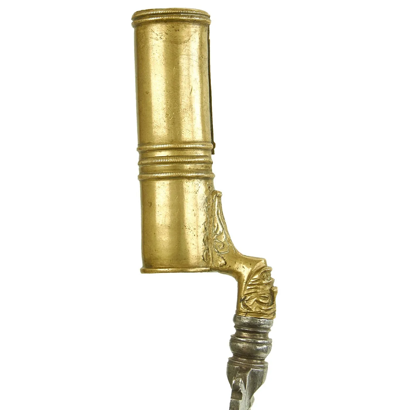 Original 17th Century German Engraved Wild Boar Hunting Bayonet with Brass Socket c. 1690