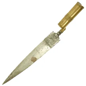 Original 17th Century German Engraved Wild Boar Hunting Bayonet with Brass Socket c. 1690