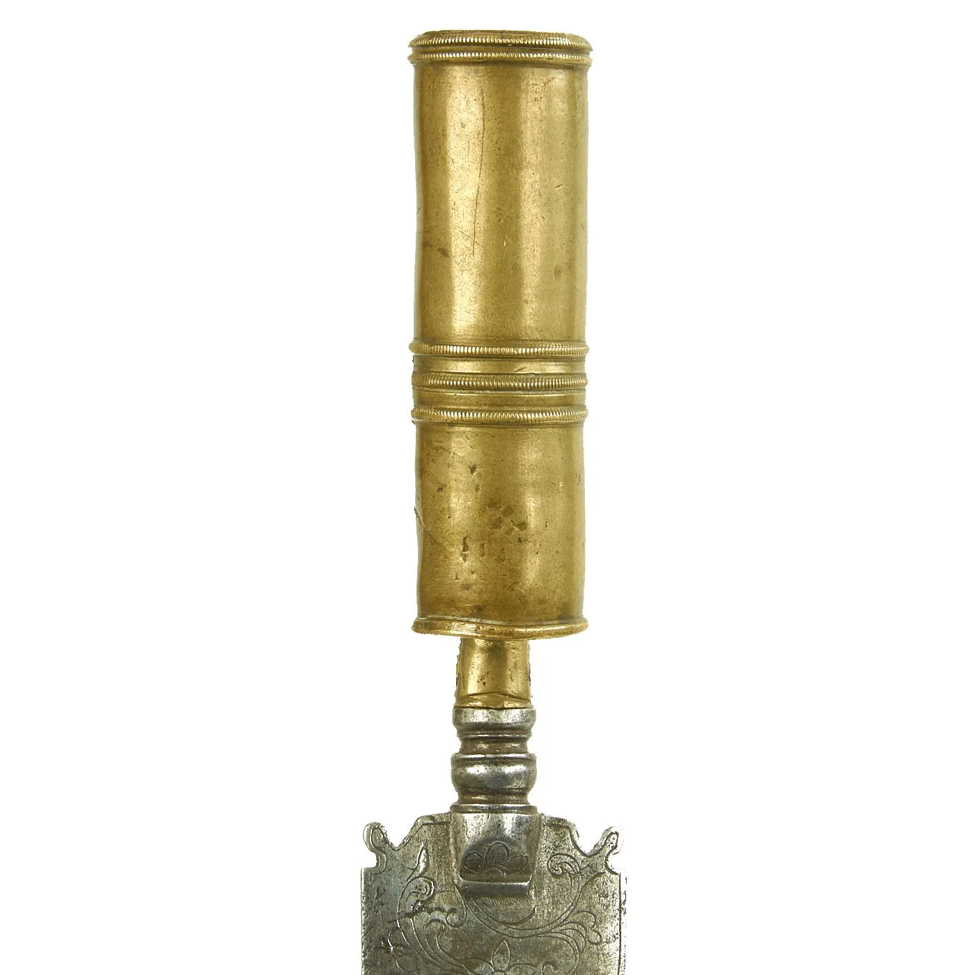 Original 17th Century German Engraved Wild Boar Hunting Bayonet with Brass Socket c. 1690