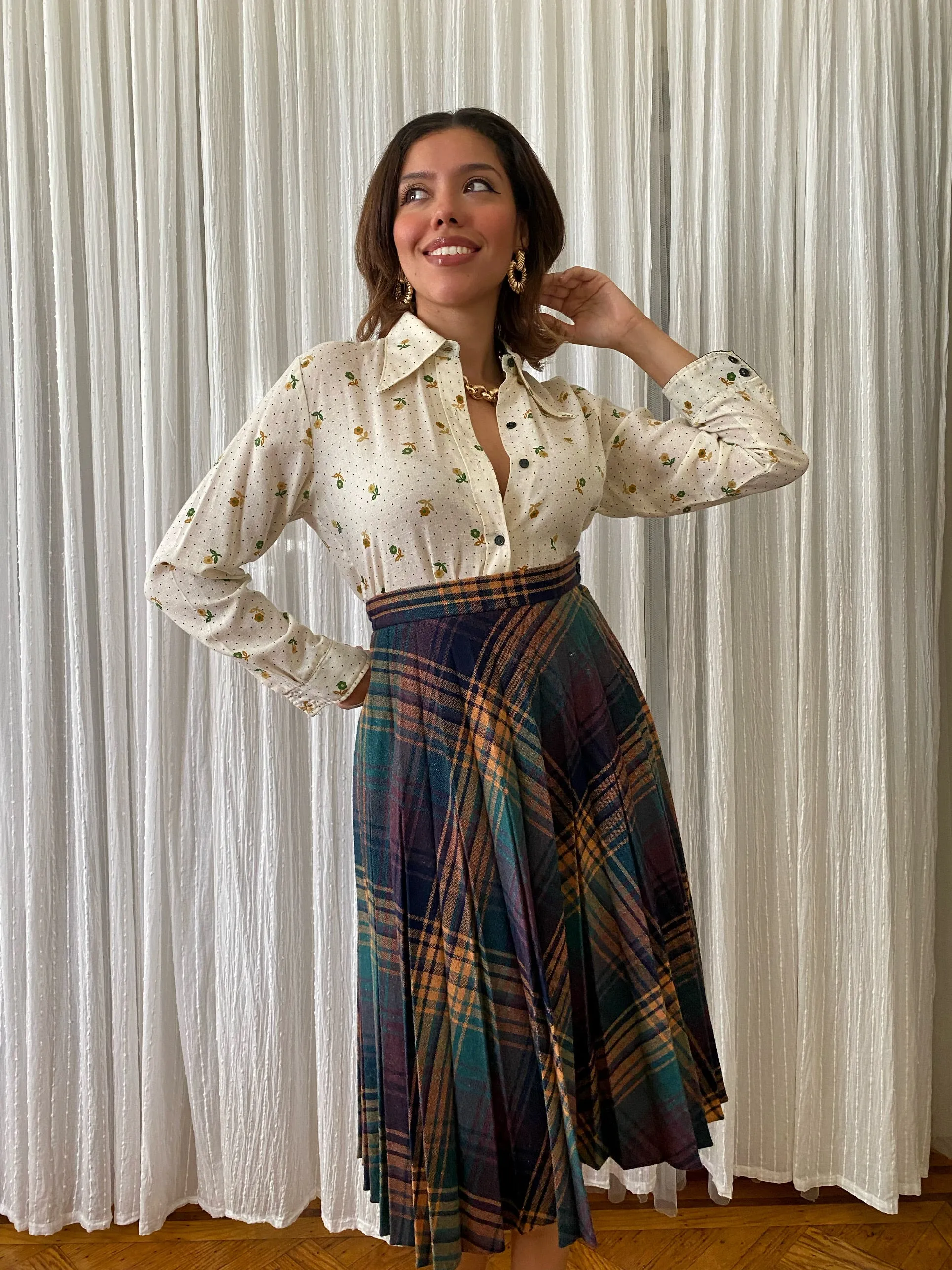 Plaid Checkered Midi Skirt