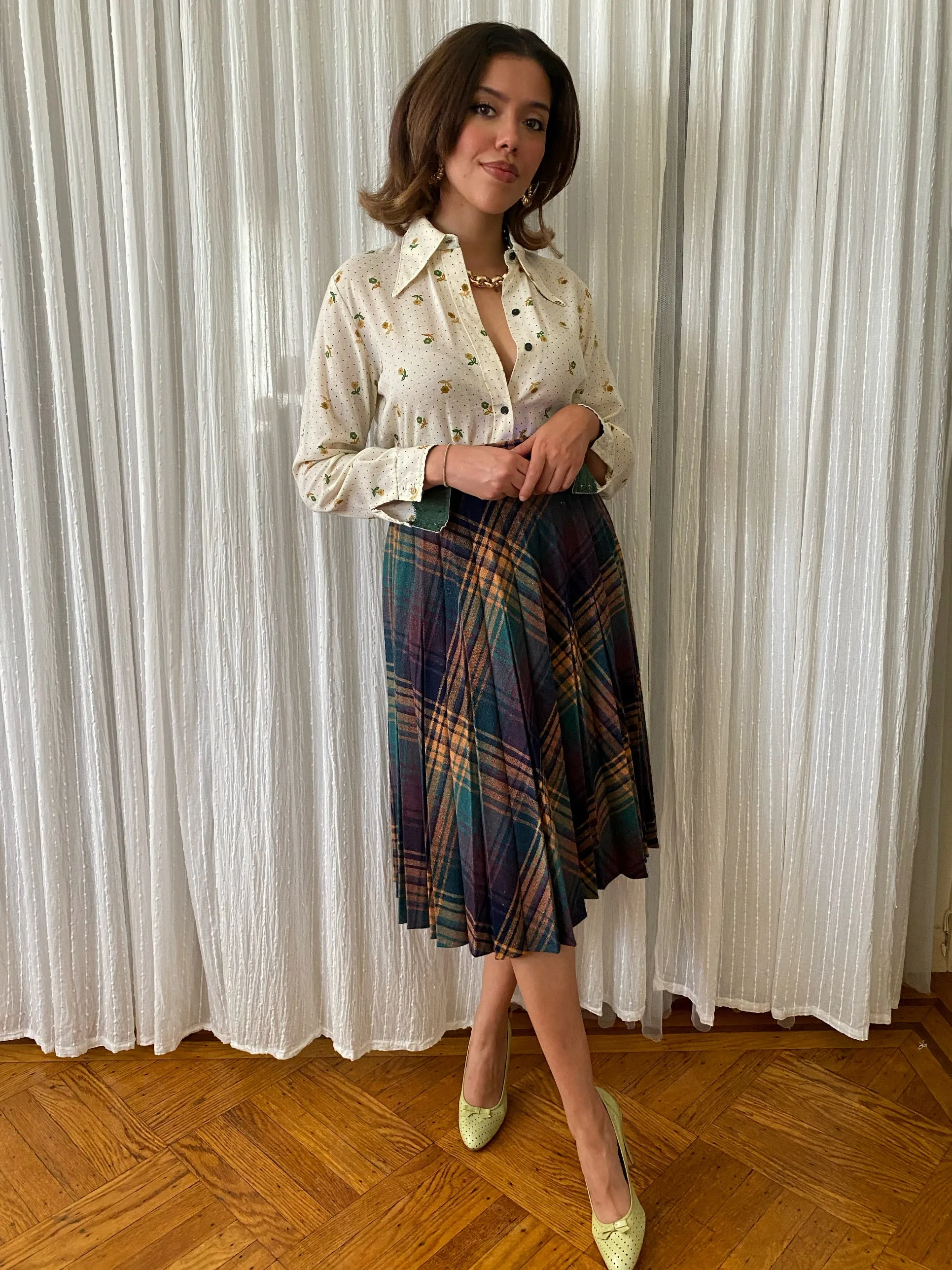 Plaid Checkered Midi Skirt