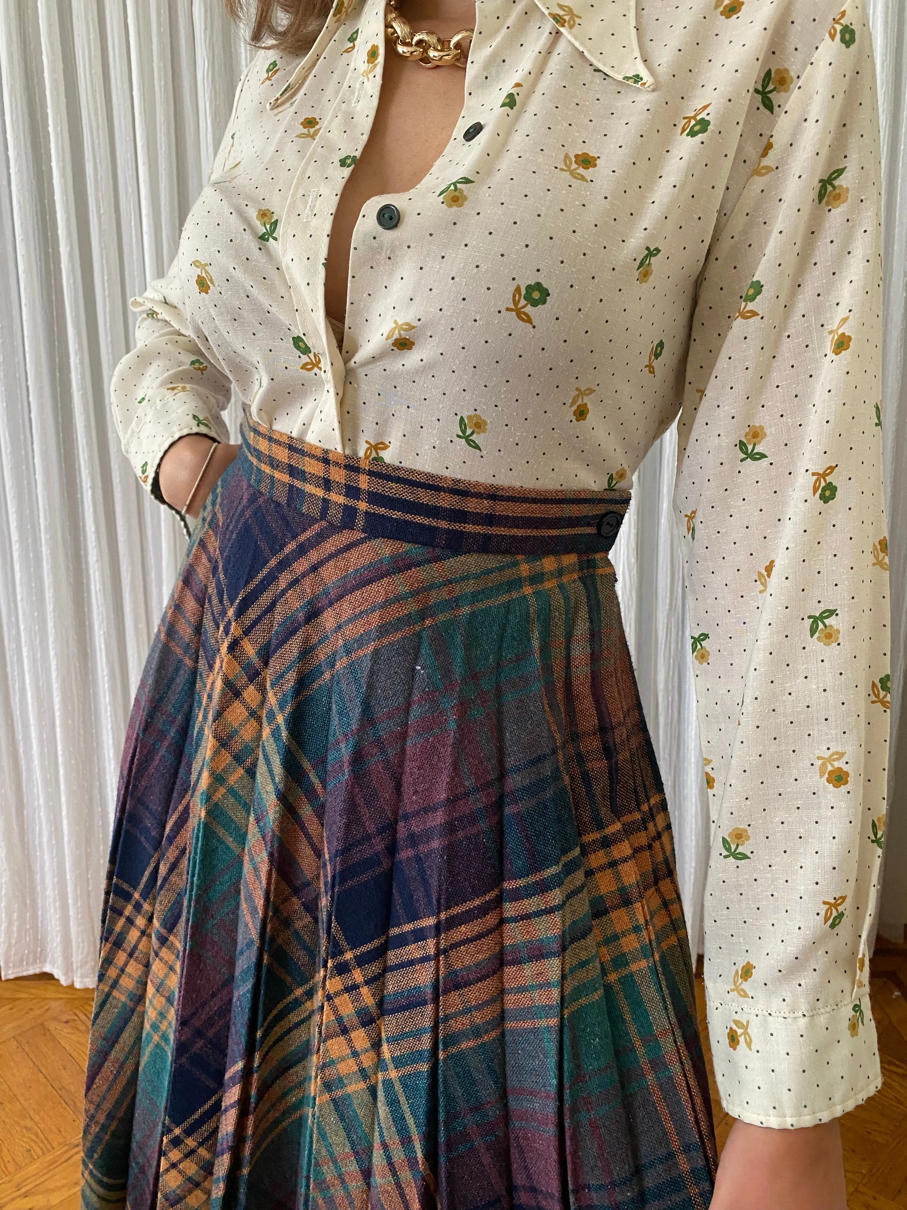 Plaid Checkered Midi Skirt