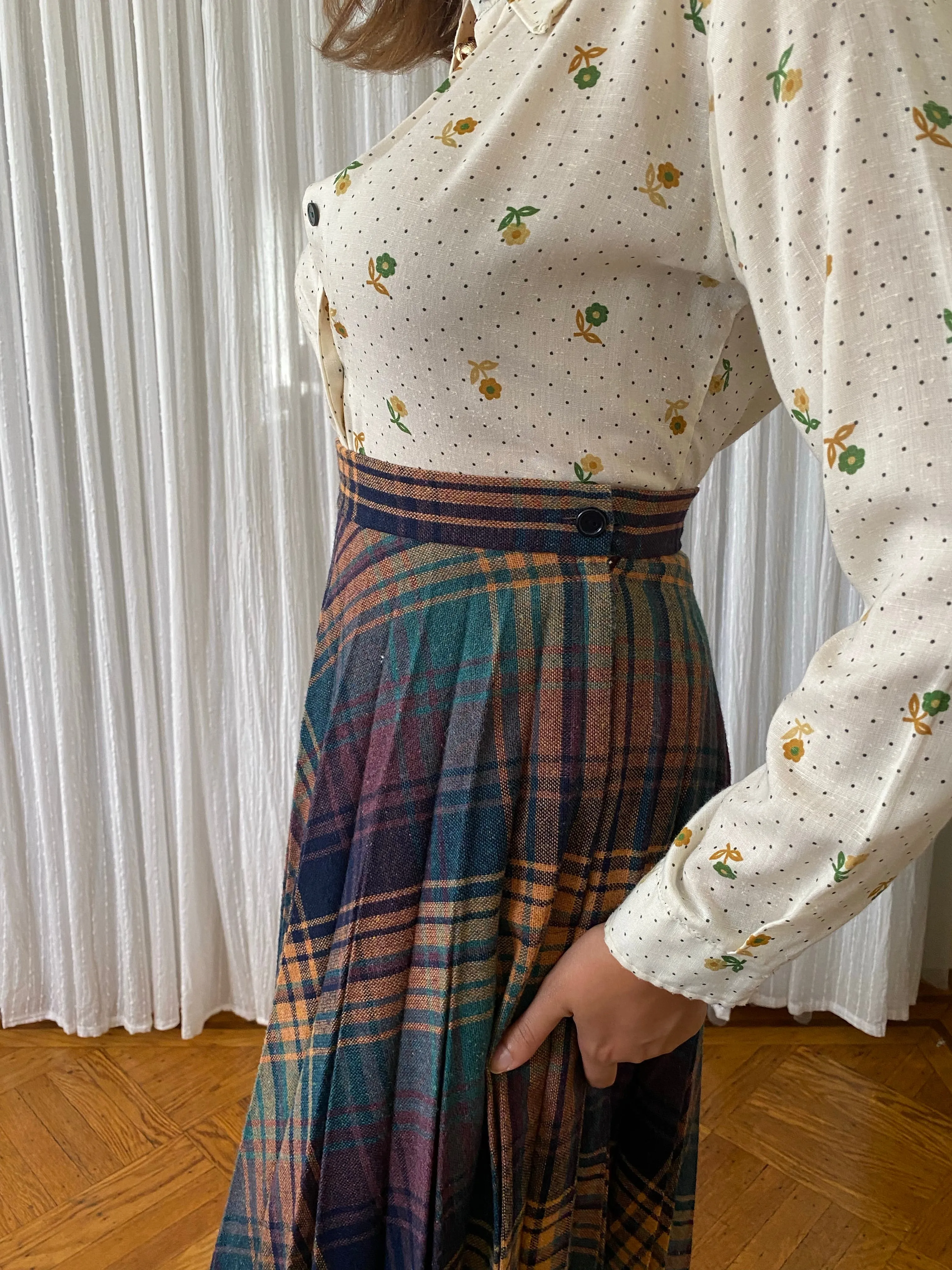 Plaid Checkered Midi Skirt
