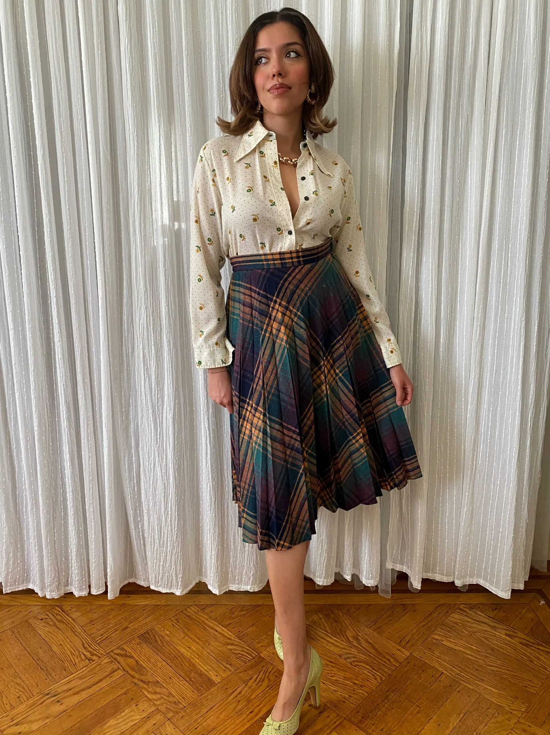 Plaid Checkered Midi Skirt
