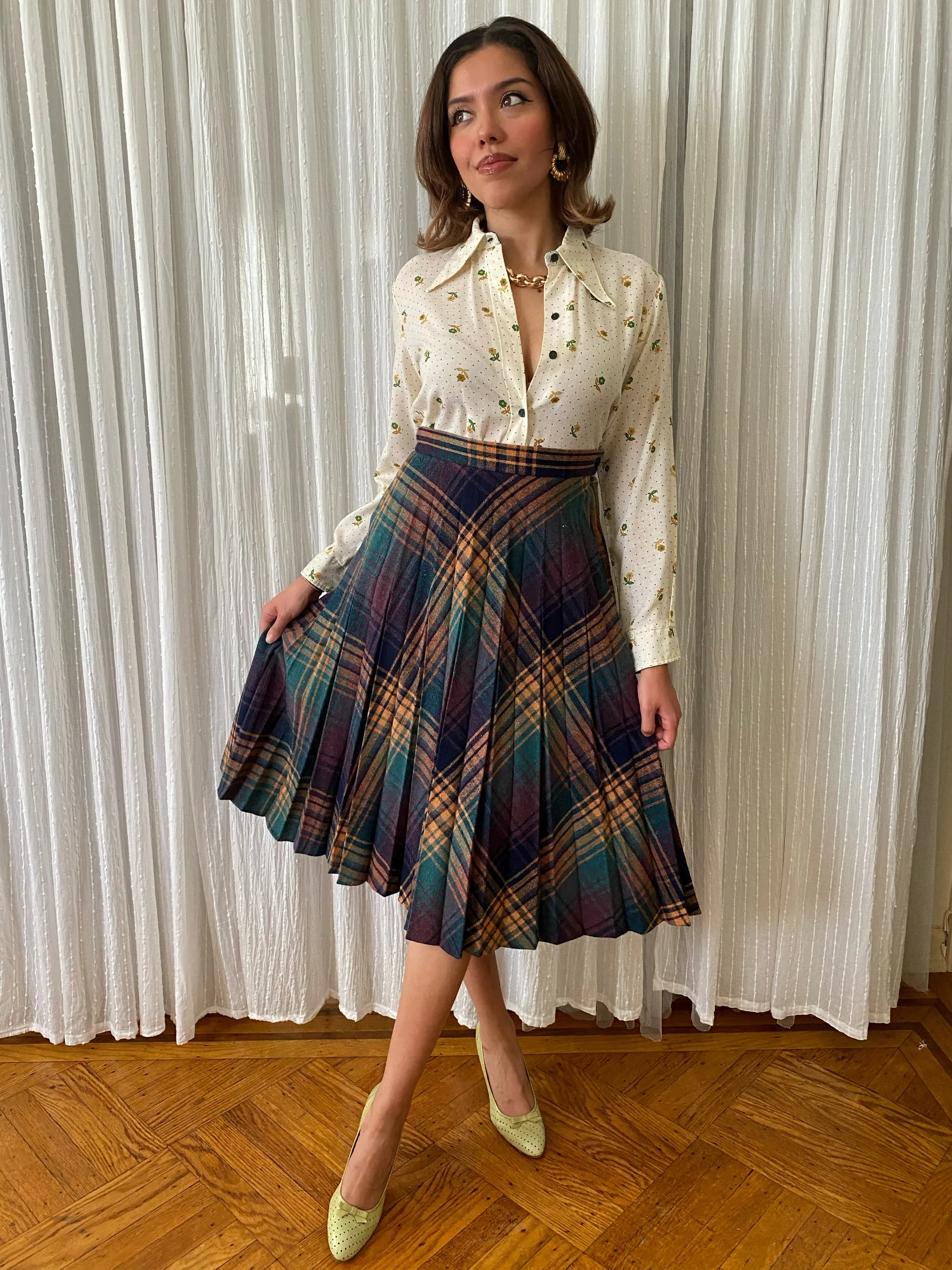 Plaid Checkered Midi Skirt