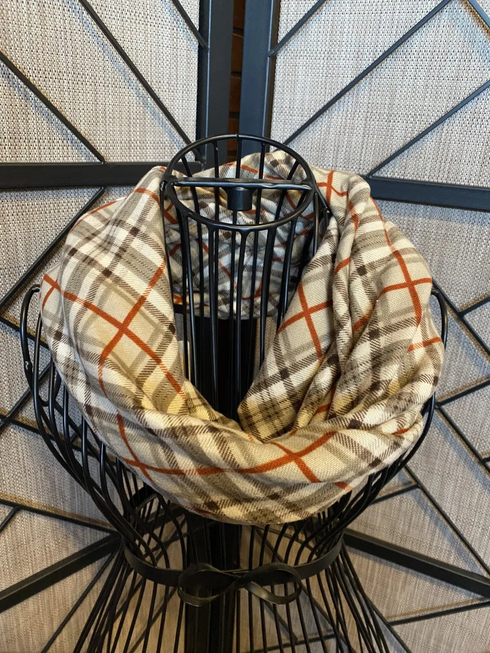 Plaid Infinity Scarf Beige/Brown/Rust As Shown
