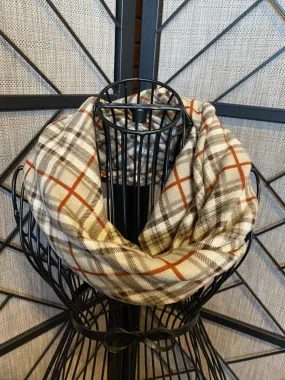 Plaid Infinity Scarf Beige/Brown/Rust As Shown
