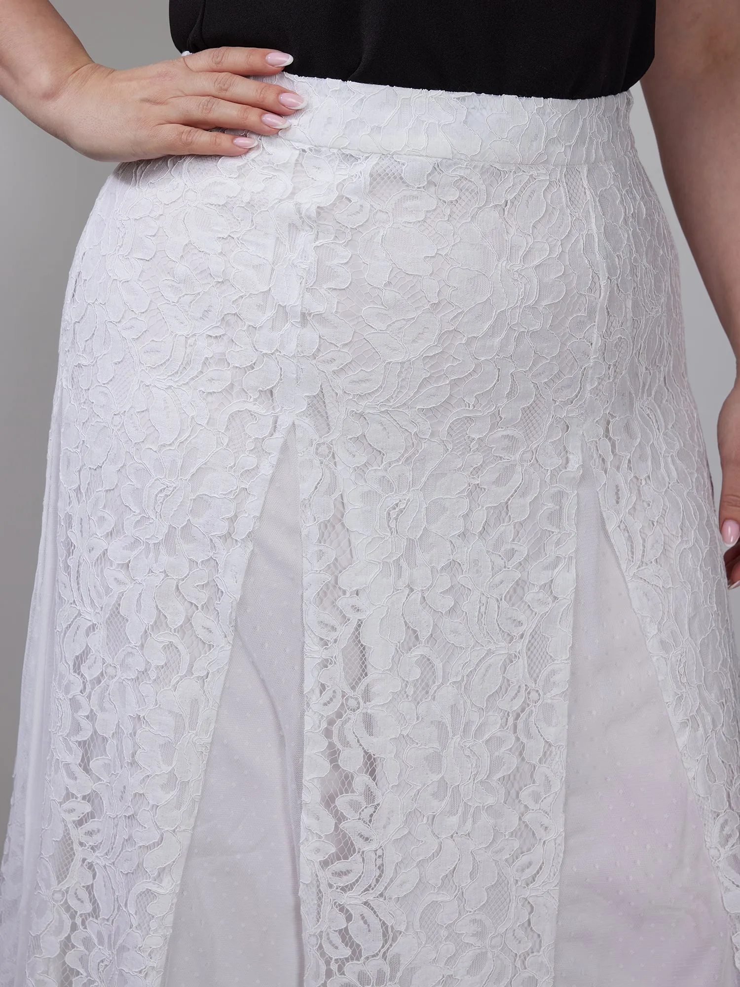 Plus Lace Tulle Midi Skirt