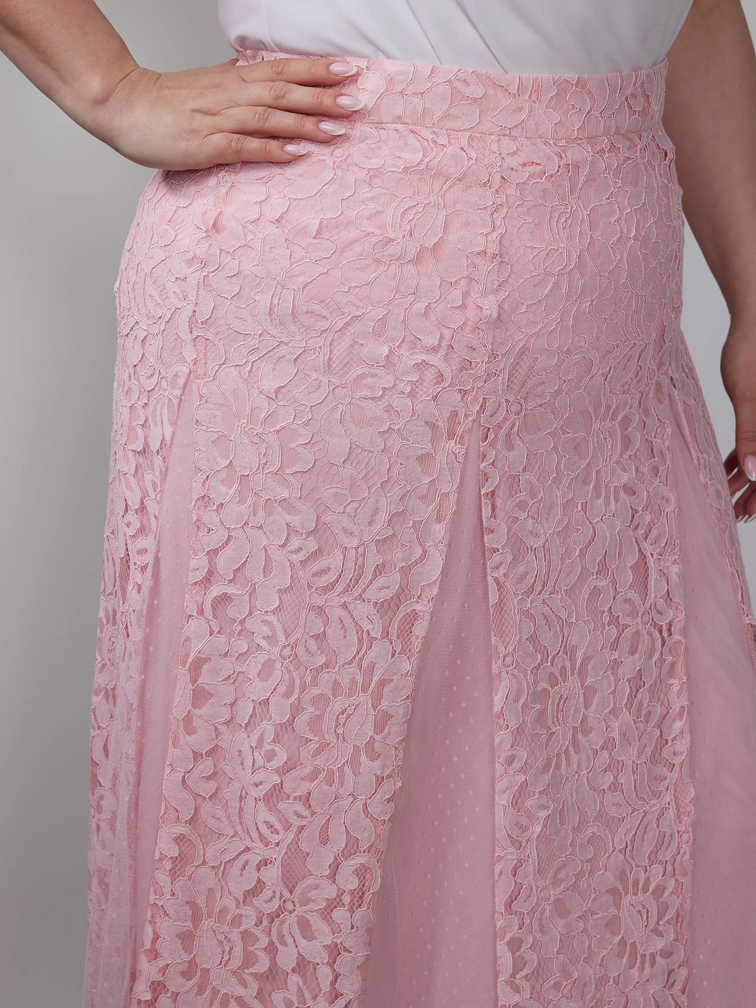 Plus Lace Tulle Midi Skirt