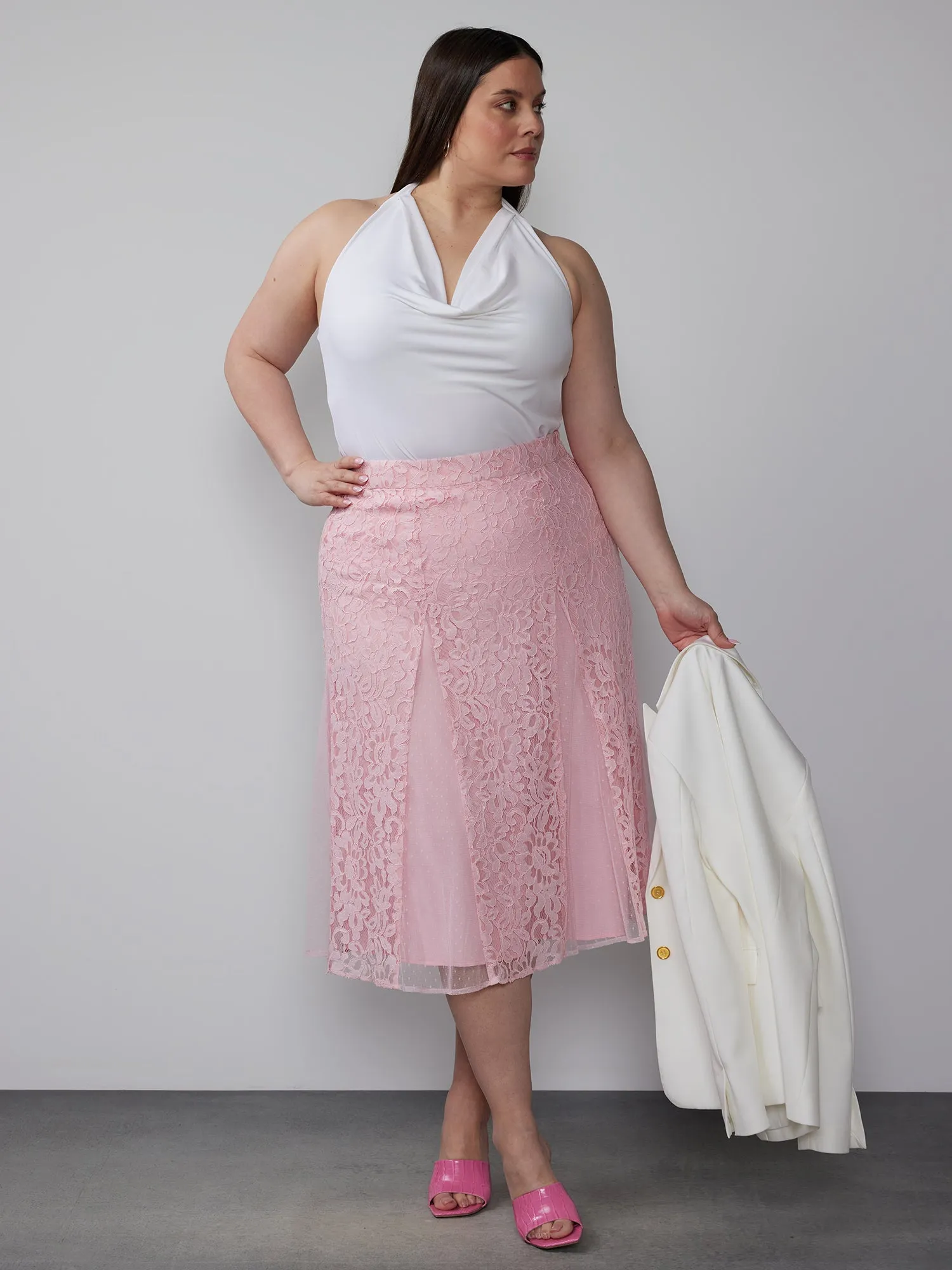Plus Lace Tulle Midi Skirt
