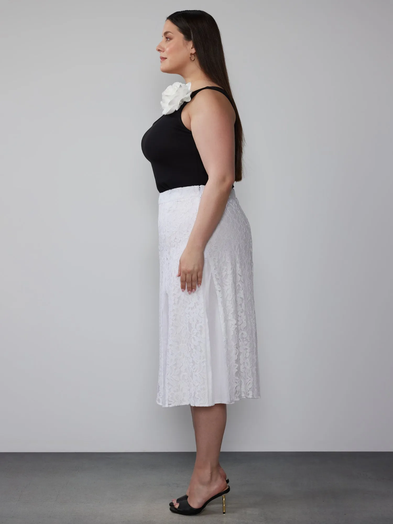 Plus Lace Tulle Midi Skirt