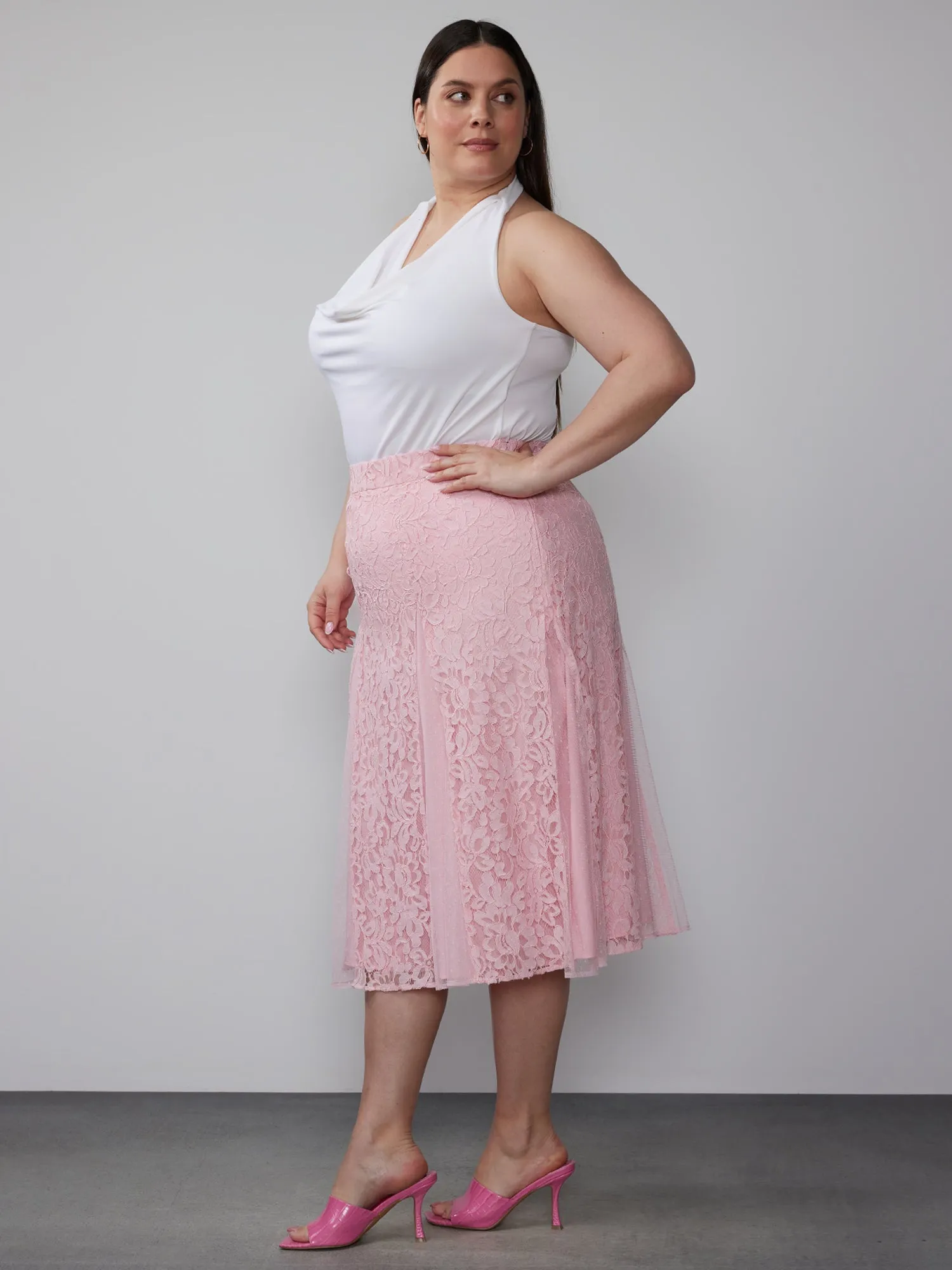 Plus Lace Tulle Midi Skirt