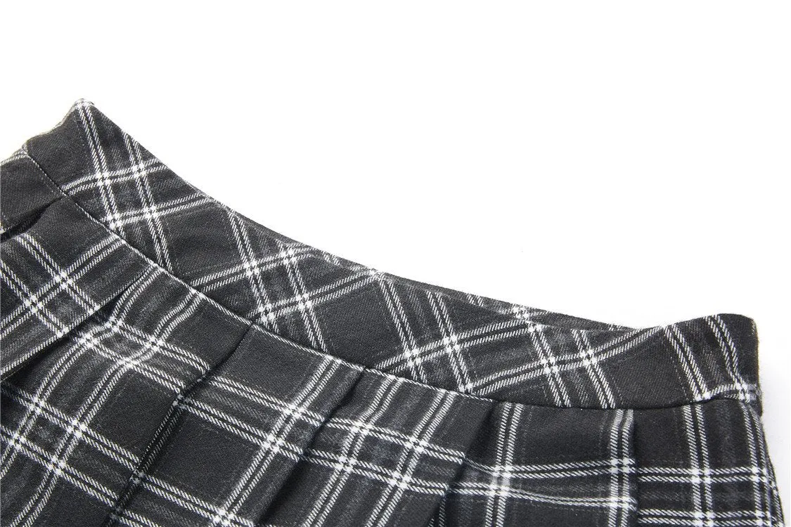 Punk pleated grid irregular hem skirt KW135BK