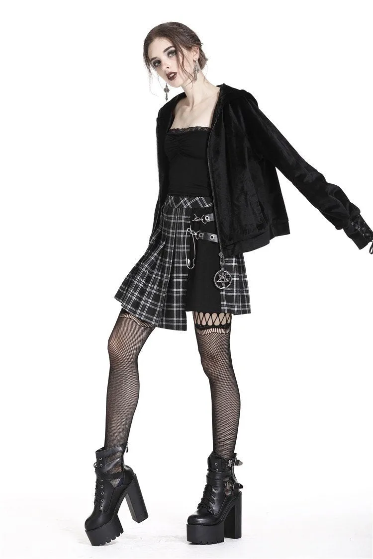 Punk pleated grid irregular hem skirt KW135BK