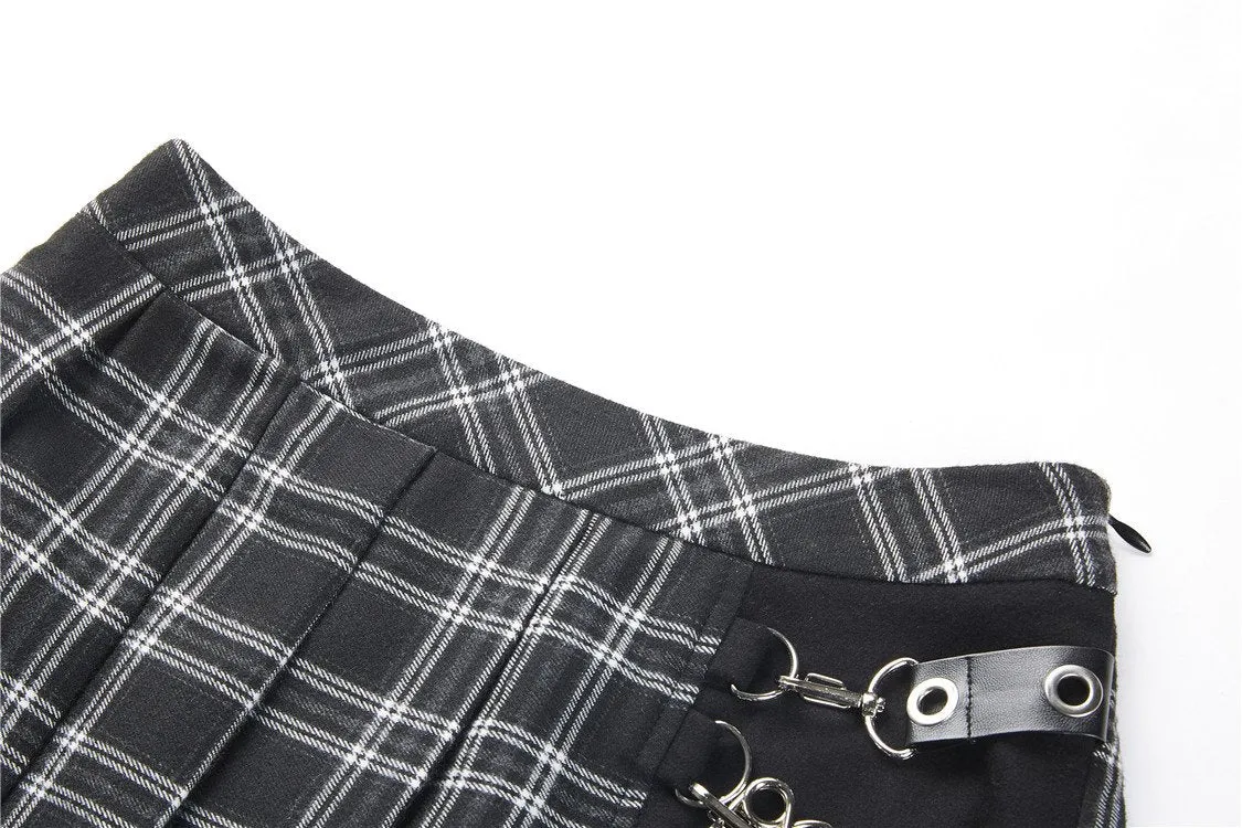 Punk pleated grid irregular hem skirt KW135BK