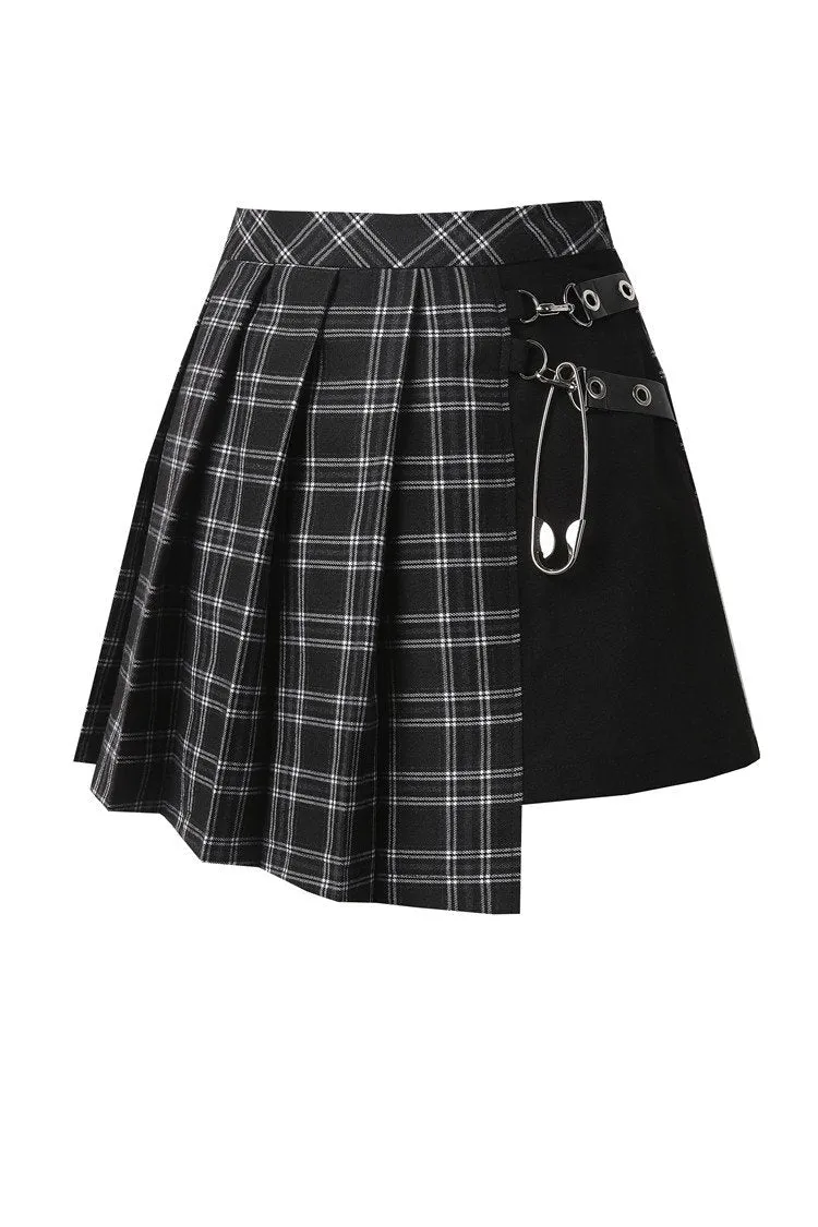 Punk pleated grid irregular hem skirt KW135BK