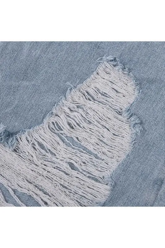 QA102 Denim Thigh Split Fringe Skirt