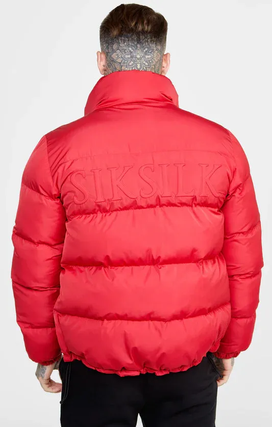 Red Embossed Logo Puffer Jacket