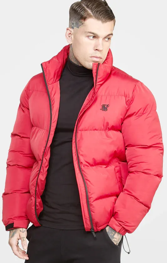 Red Embossed Logo Puffer Jacket