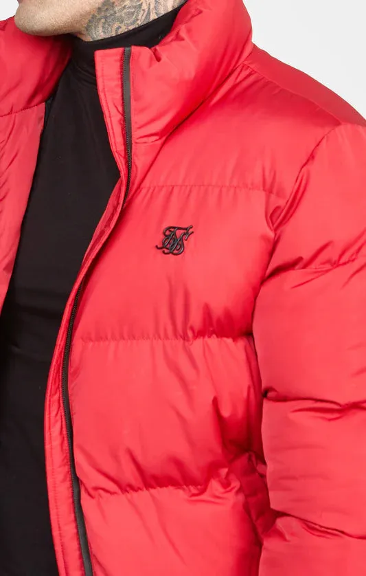 Red Embossed Logo Puffer Jacket