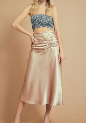 Satin Ruched Midi Skirt