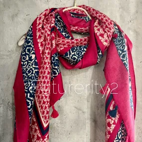 Seamless Mosaic Pattern With Tassels Pink Cotton Scarf/Summer Autumn Winter Women Scarf/Gifts For Her Birthday Christmas/UK Seller